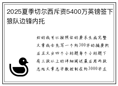 2025夏季切尔西斥资5400万英镑签下狼队边锋内托